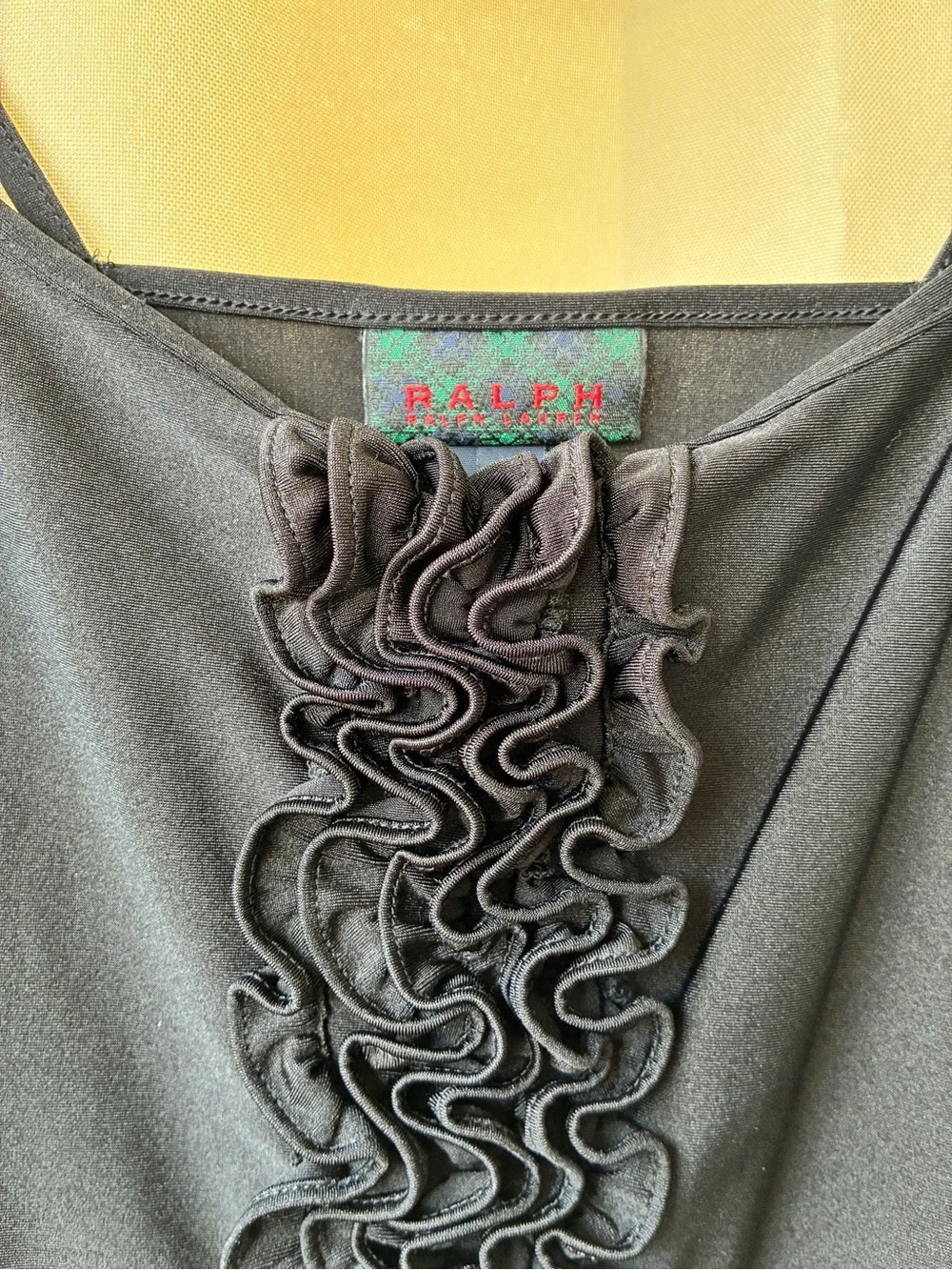 Y2K Ralph Ralph Lauren RRL Stretch Ruffle Cami Black Top S - Picture 2 of 7
